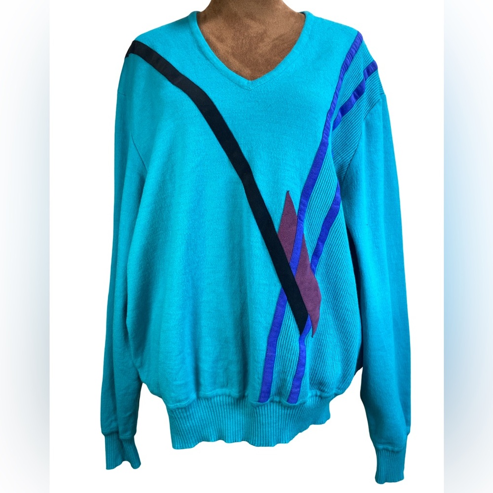 Vintage St.‎ Croix Knits Wool V-Neck Sweater | Suede Geometric | USA | L